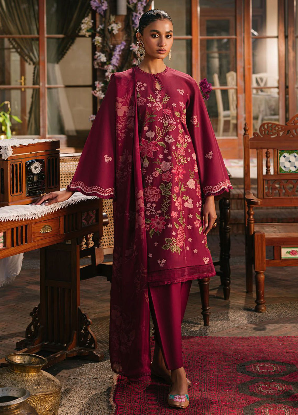 Cross Stitch Embroidered Lawn Suits Unstitched 3 Piece CS24EL D-01 Ruby Maze - Eid Collection