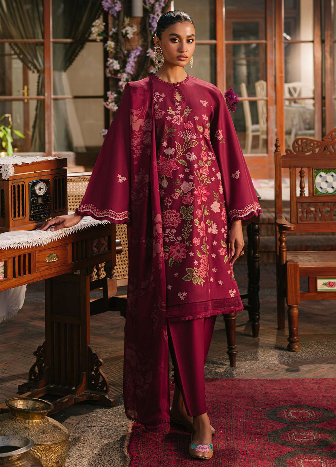 Cross Stitch Embroidered Lawn Suits Unstitched 3 Piece CS24EL D-01 Ruby Maze - Eid Collection