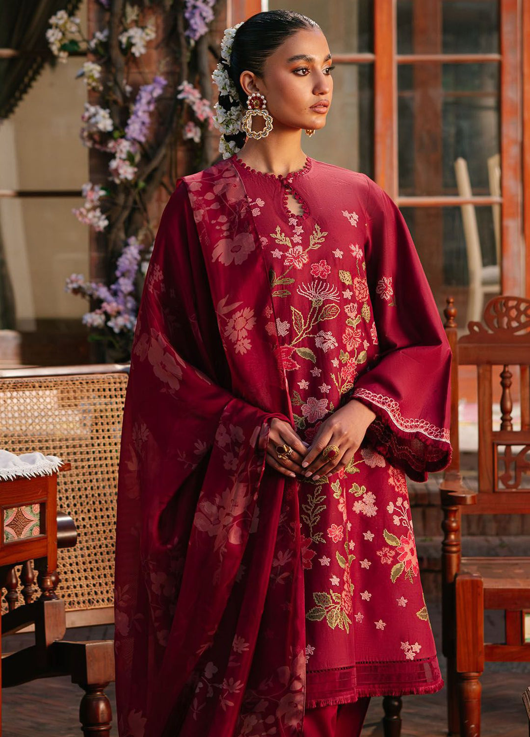Cross Stitch Embroidered Lawn Suits Unstitched 3 Piece CS24EL D-01 Ruby Maze - Eid Collection