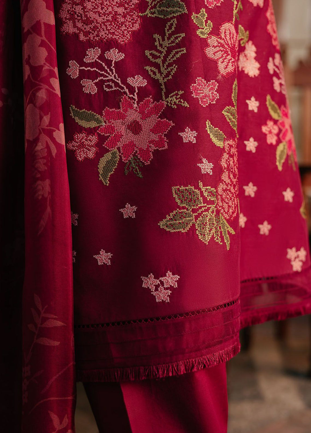 Cross Stitch Embroidered Lawn Suits Unstitched 3 Piece CS24EL D-01 Ruby Maze - Eid Collection