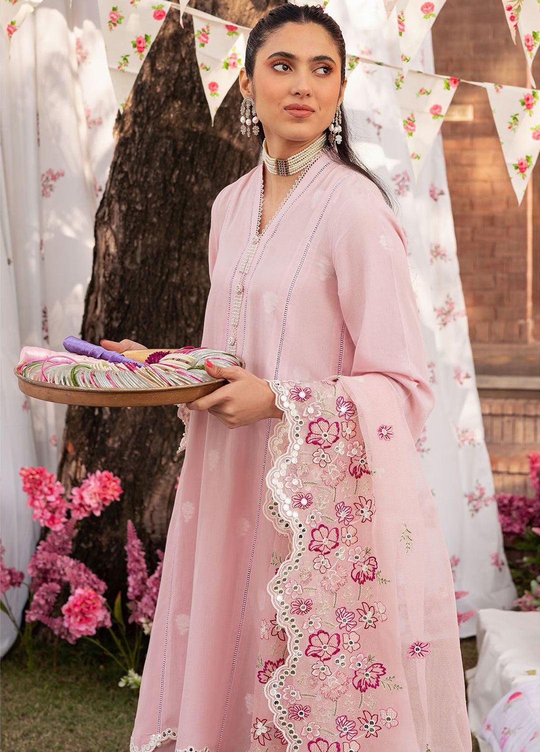 Cross Stitch Embroidered Lawn Suits Unstitched 3 Piece CS24EL D-06 Cameo Pink - Eid Collection