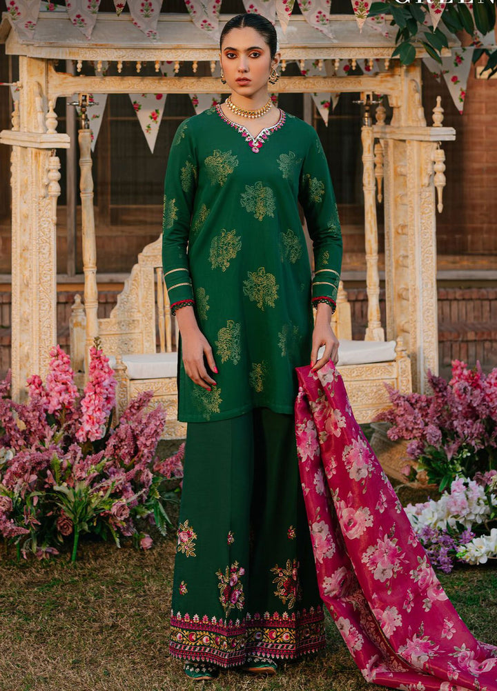 Cross Stitch Embroidered Lawn Suits Unstitched 3 Piece CS24EL D-09 Opulent Green - Eid Collection