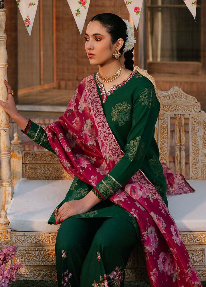 Cross Stitch Embroidered Lawn Suits Unstitched 3 Piece CS24EL D-09 Opulent Green - Eid Collection