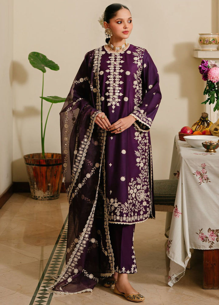 Cross Stitch Embroidered Lawn Suits Unstitched 3 Piece CS24EL D-13 Plum Grain - Eid Collection