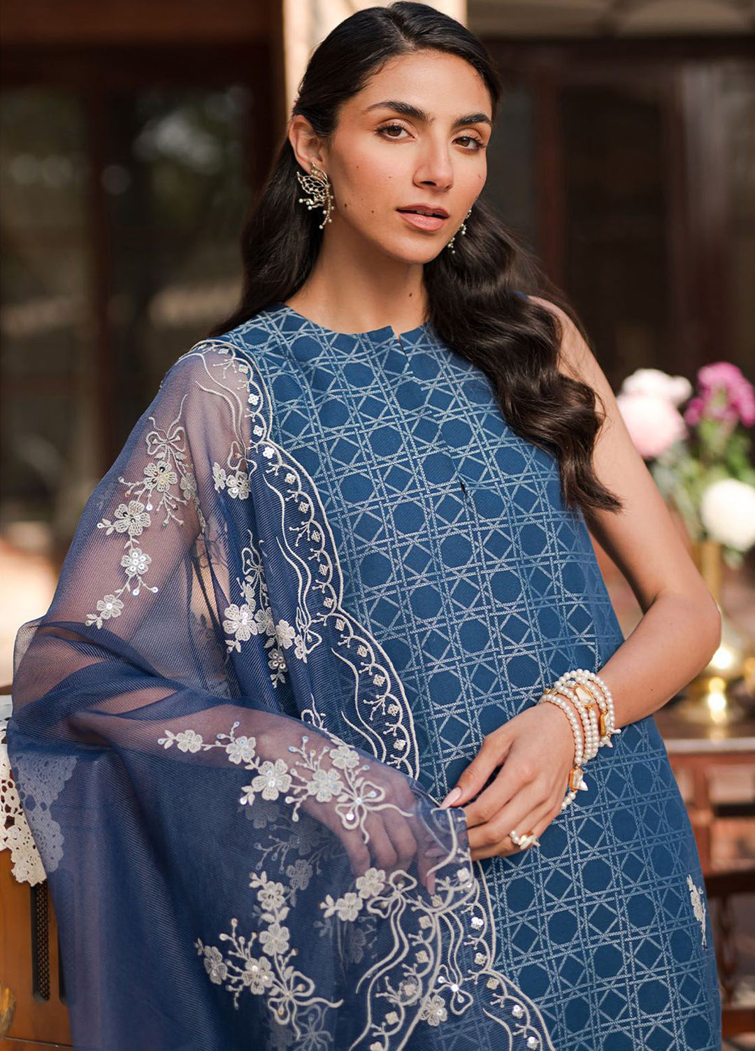 Cross Stitch Embroidered Lawn Suits Unstitched 3 Piece CS24EL D-15 Antigue Royal - Eid Collection