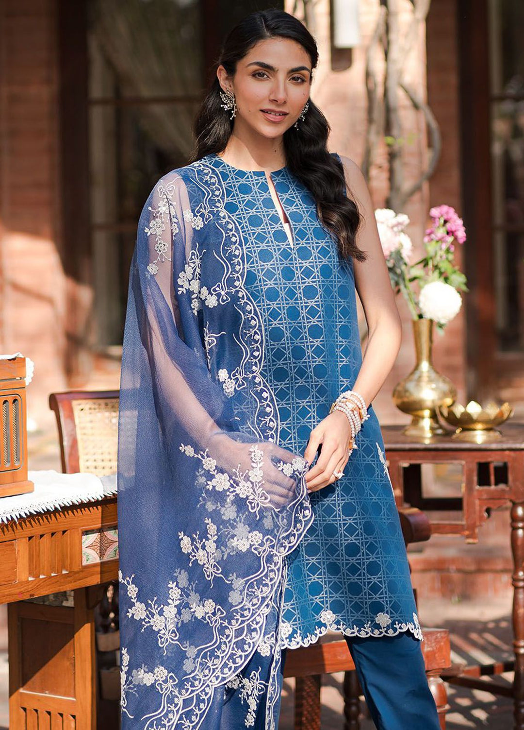 Cross Stitch Embroidered Lawn Suits Unstitched 3 Piece CS24EL D-15 Antigue Royal - Eid Collection