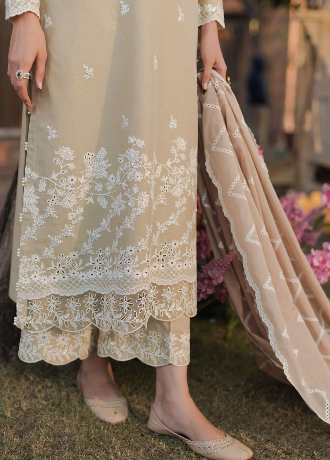 Cross Stitch Embroidered Lawn Suits Unstitched 3 Piece CS24EL D-16 Pale Green - Eid Collection