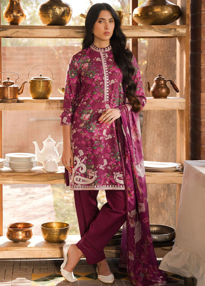 Cross Stitch Embroidered Lawn Suits Unstitched 3 Piece CS24EL D-18 Iris Mauve - Eid Collection
