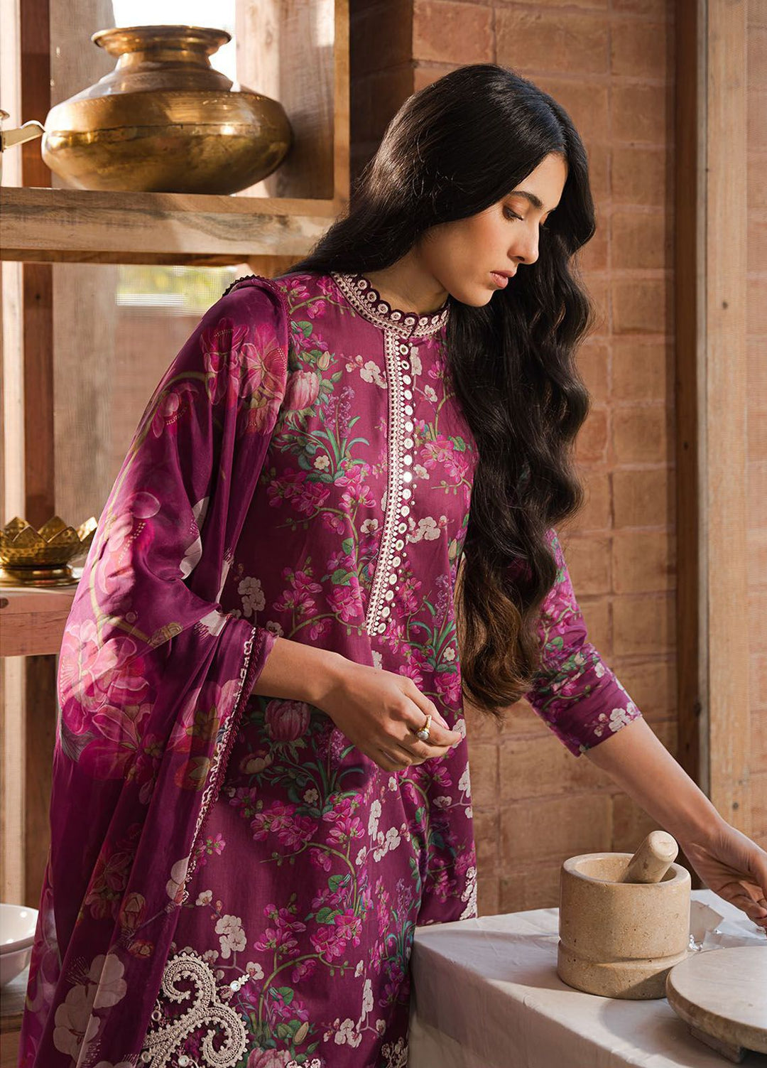 Cross Stitch Embroidered Lawn Suits Unstitched 3 Piece CS24EL D-18 Iris Mauve - Eid Collection