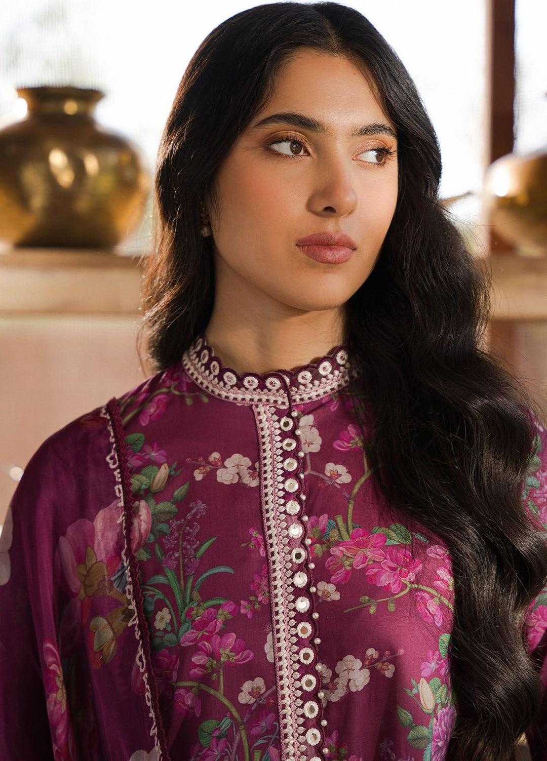 Cross Stitch Embroidered Lawn Suits Unstitched 3 Piece CS24EL D-18 Iris Mauve - Eid Collection