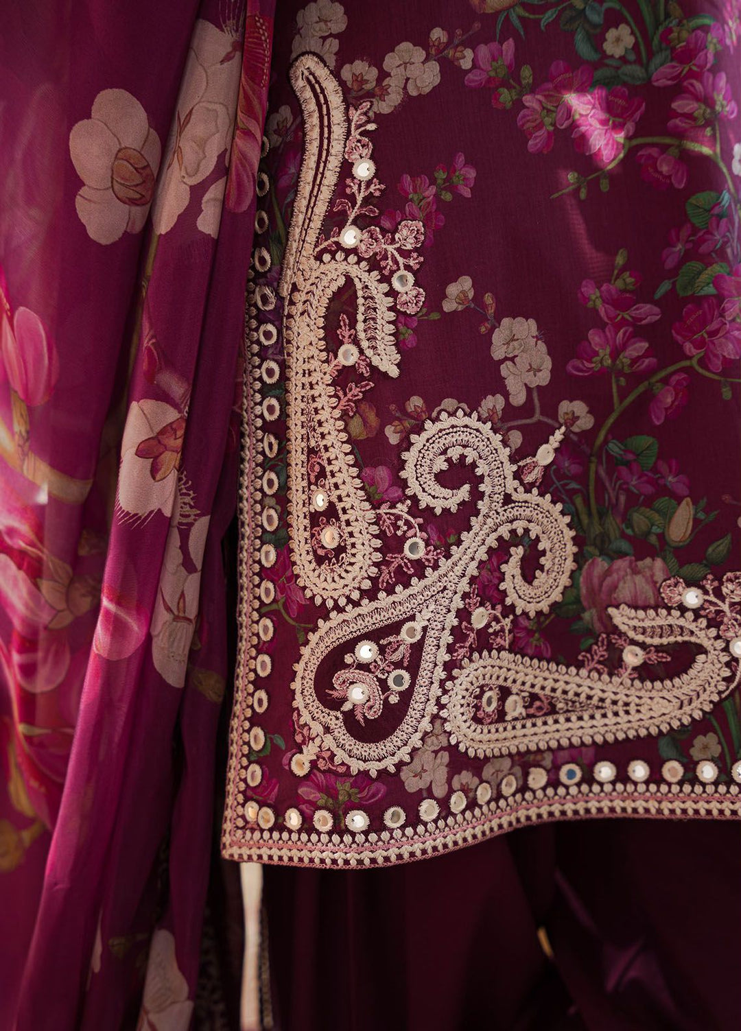 Cross Stitch Embroidered Lawn Suits Unstitched 3 Piece CS24EL D-18 Iris Mauve - Eid Collection