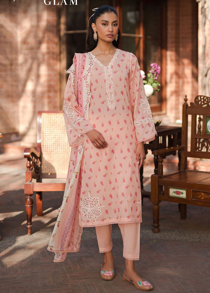 Cross Stitch Embroidered Lawn Suits Unstitched 3 Piece CS24EL D-20 Peach Glam - Eid Collection