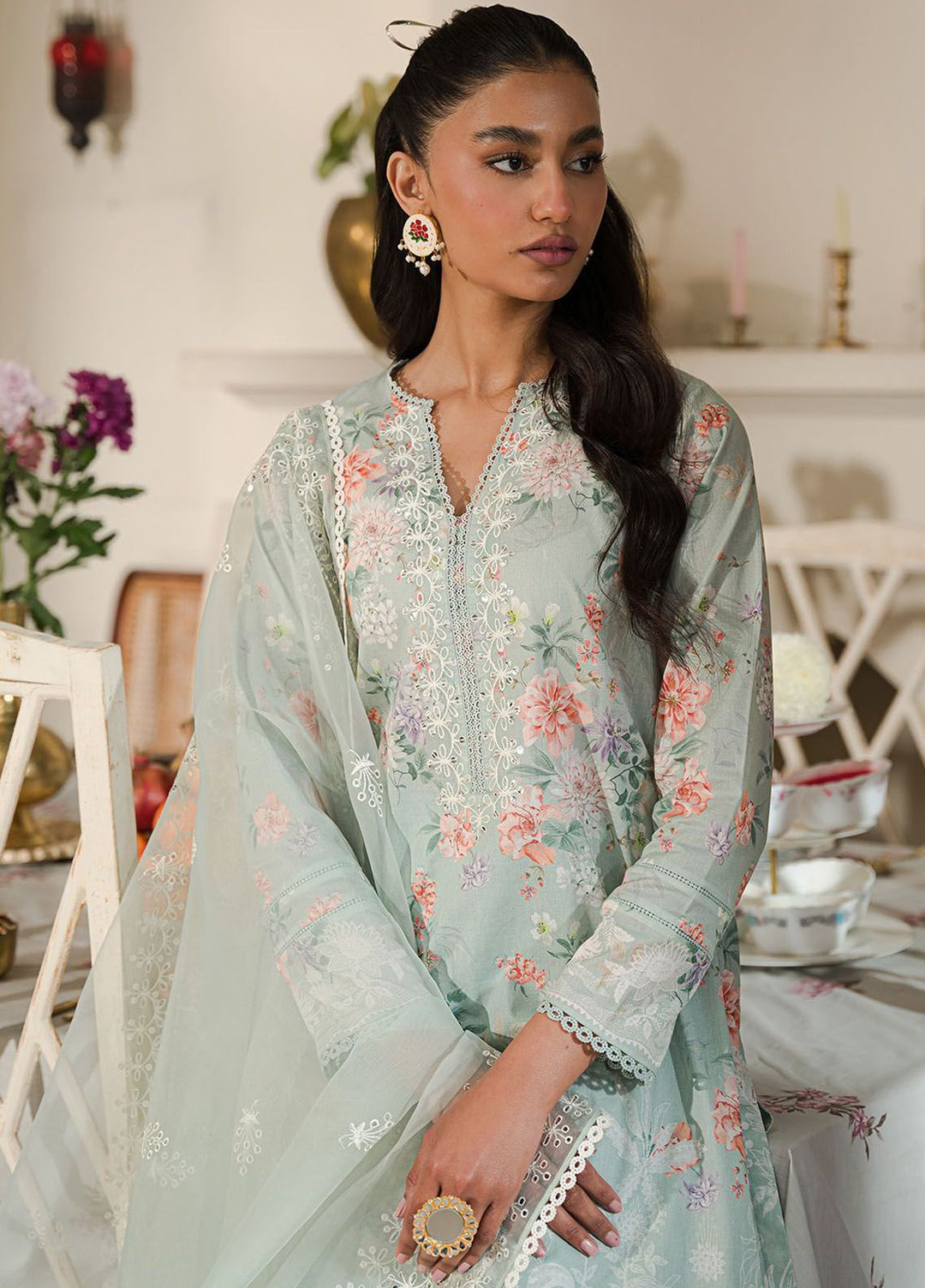 Cross Stitch Embroidered Lawn Suits Unstitched 3 Piece CS24EL D-21 Pearl Floral - Eid Collection
