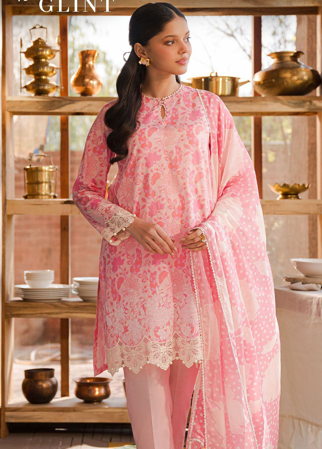 Cross Stitch Embroidered Lawn Suits Unstitched 3 Piece CS24EL D-22 Rose Glint - Eid Collection