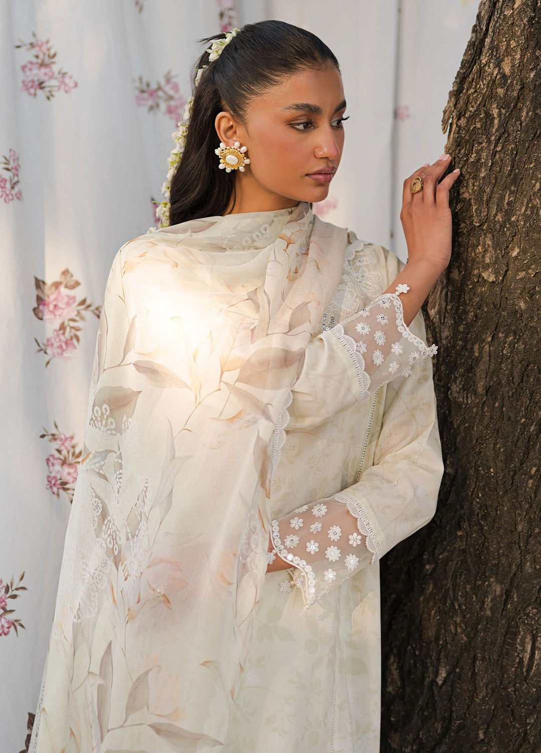 Cross Stitch Embroidered Lawn Suits Unstitched 3 Piece CS24EL D-25 Whisperring White - Eid Collection