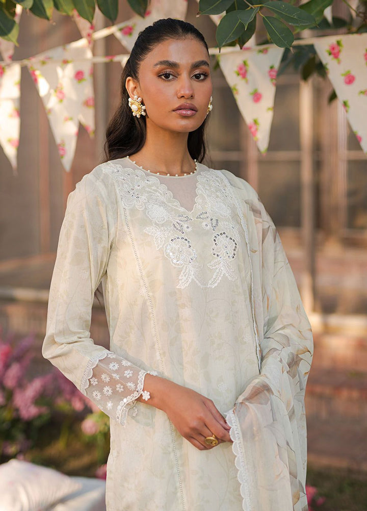 Cross Stitch Embroidered Lawn Suits Unstitched 3 Piece CS24EL D-25 Whisperring White - Eid Collection