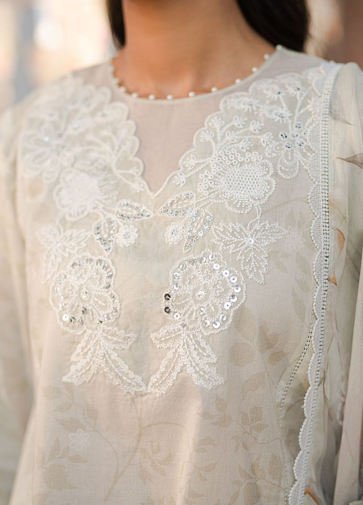 Cross Stitch Embroidered Lawn Suits Unstitched 3 Piece CS24EL D-25 Whisperring White - Eid Collection