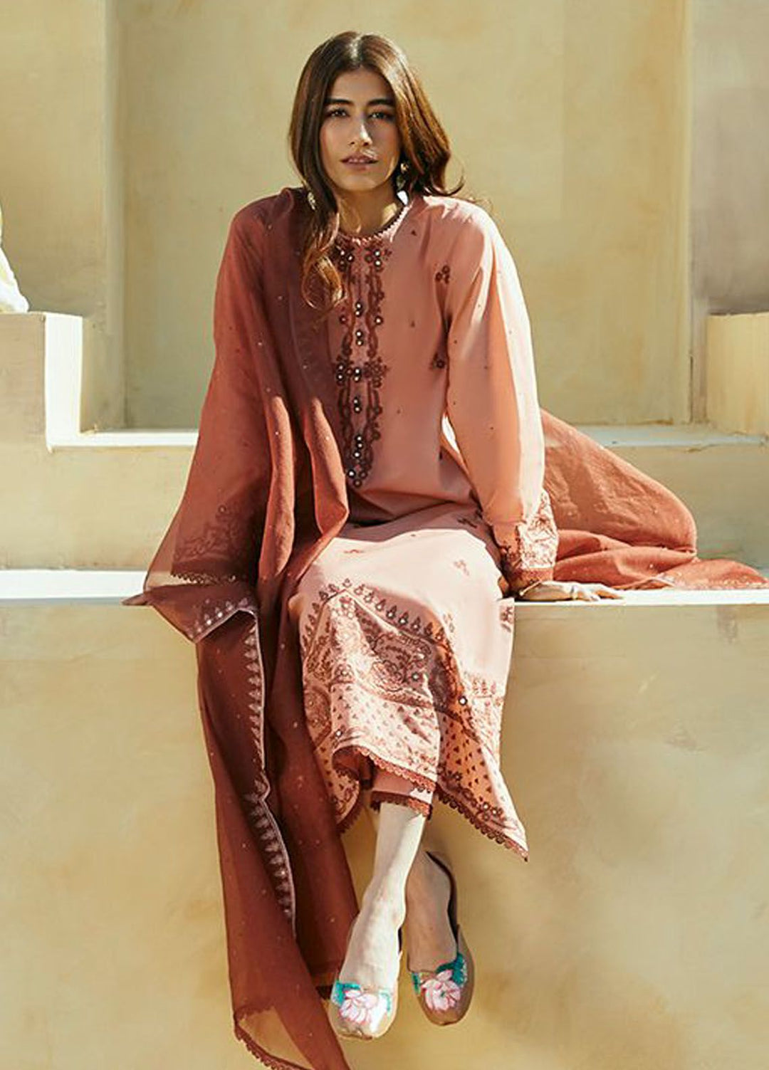 Cross Stitch Embroidered Lawn Suits Unstitched 3 Piece CS24PL D-01 Arid Sand - Summer Collection