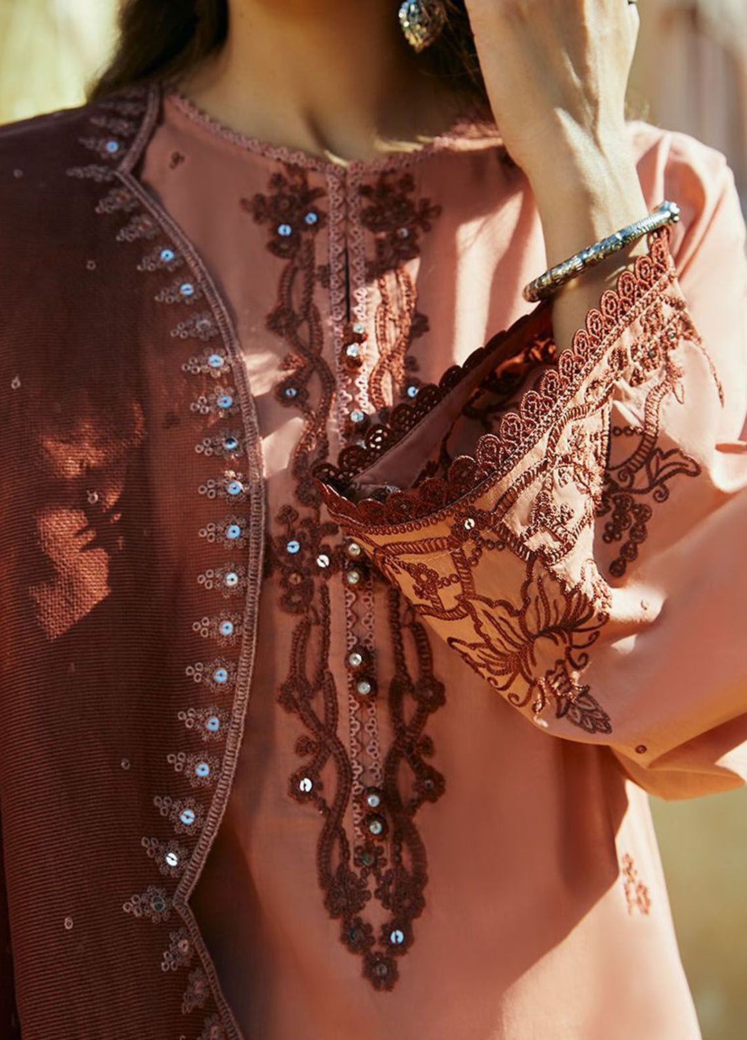 Cross Stitch Embroidered Lawn Suits Unstitched 3 Piece CS24PL D-01 Arid Sand - Summer Collection