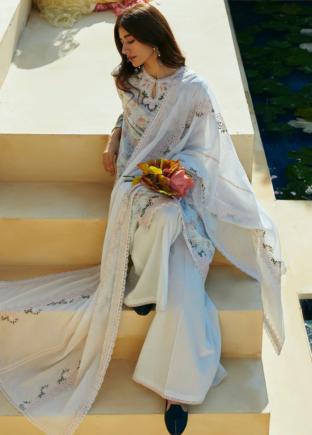 Cross Stitch Embroidered Lawn Suits Unstitched 3 Piece CS24PL D-11 Floral Marine - Summer Collection