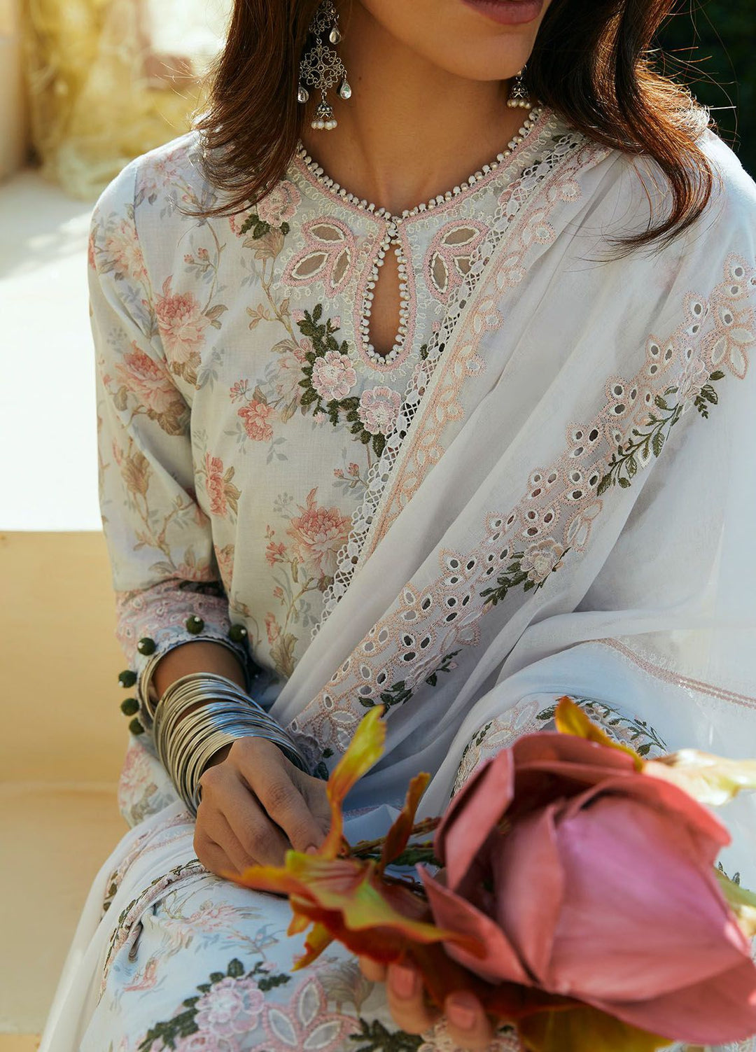 Cross Stitch Embroidered Lawn Suits Unstitched 3 Piece CS24PL D-11 Floral Marine - Summer Collection