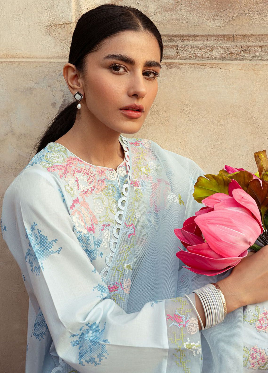 Cross Stitch Embroidered Lawn Suits Unstitched 3 Piece CS24PL D-13 Dawn Mist - Summer Collection