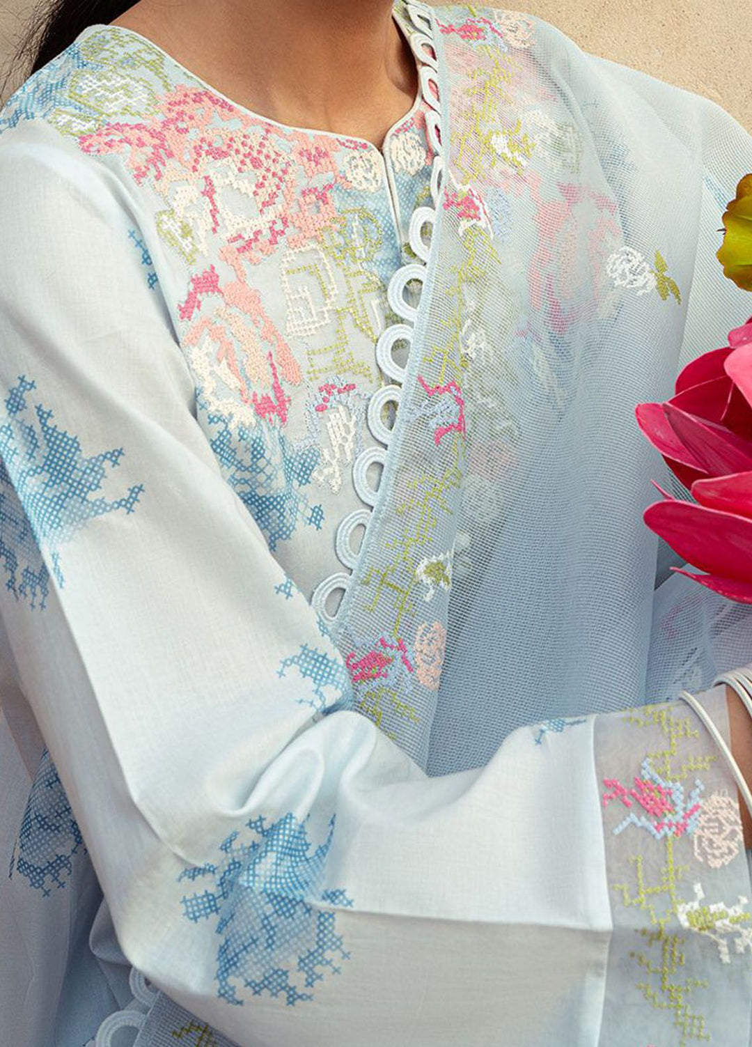 Cross Stitch Embroidered Lawn Suits Unstitched 3 Piece CS24PL D-13 Dawn Mist - Summer Collection