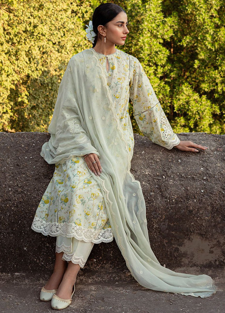 Cross Stitch Embroidered Lawn Suits Unstitched 3 Piece CS24PL D-14 Lime Primrose - Summer Collection