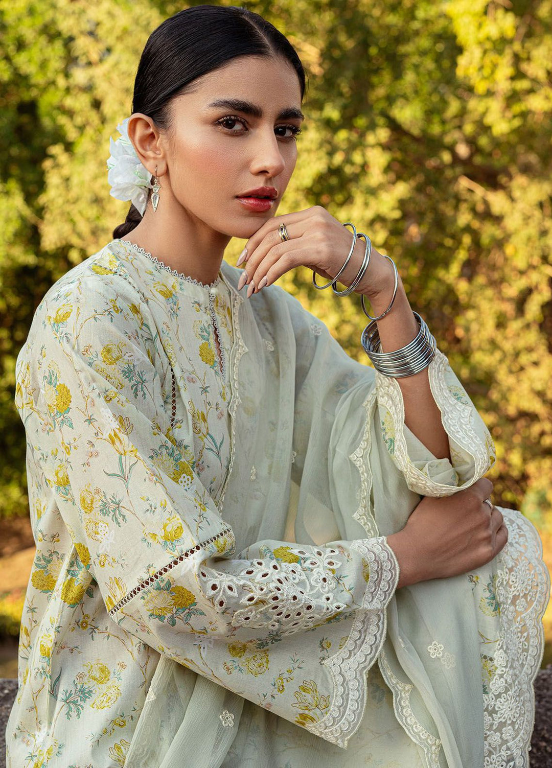 Cross Stitch Embroidered Lawn Suits Unstitched 3 Piece CS24PL D-14 Lime Primrose - Summer Collection
