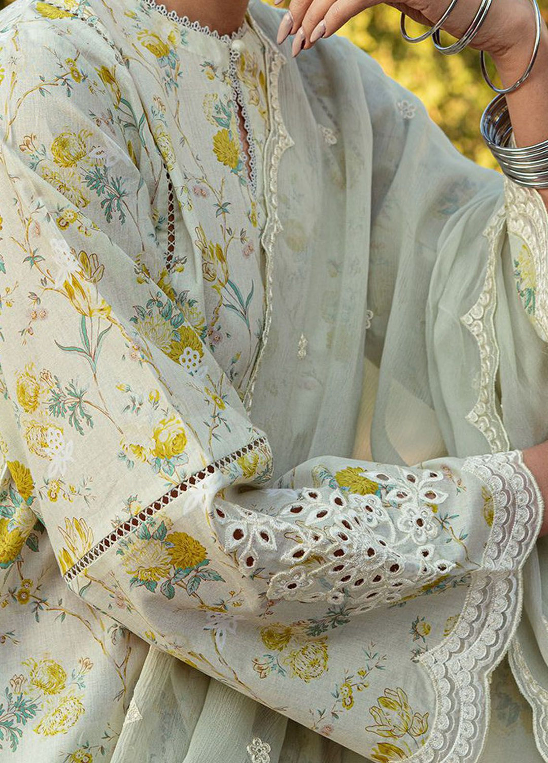 Cross Stitch Embroidered Lawn Suits Unstitched 3 Piece CS24PL D-14 Lime Primrose - Summer Collection