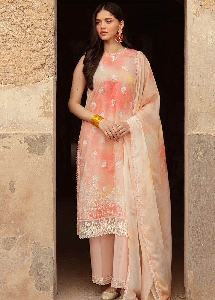 Cross Stitch Embroidered Lawn Suits Unstitched 3 Piece CS24PL D-15 Peach Blush - Summer Collection