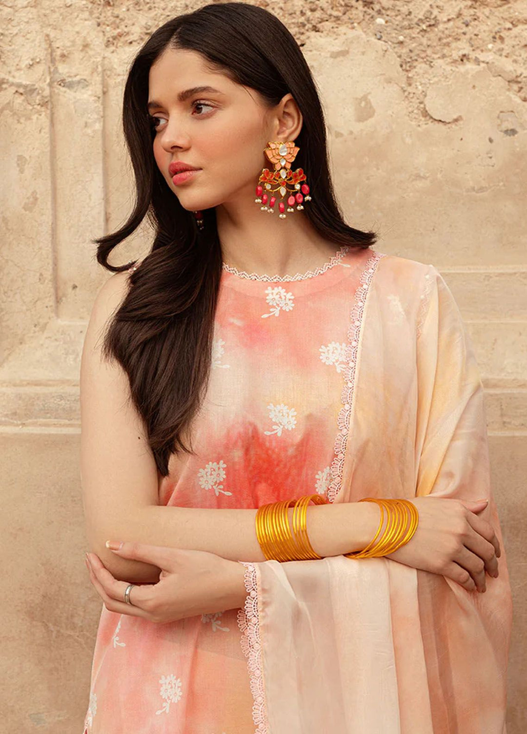 Cross Stitch Embroidered Lawn Suits Unstitched 3 Piece CS24PL D-15 Peach Blush - Summer Collection