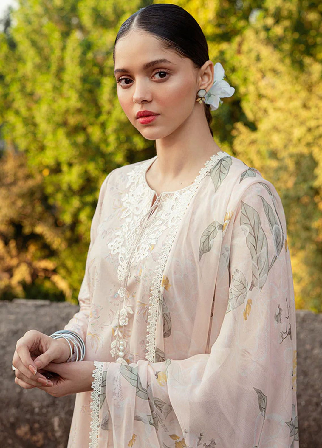 Cross Stitch Embroidered Lawn Suits Unstitched 3 Piece CS24PL D-16 Silver Peony - Summer Collection