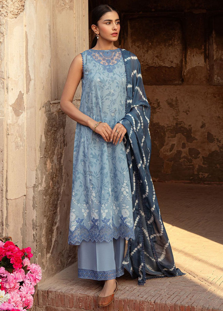 Cross Stitch Embroidered Lawn Suits Unstitched 3 Piece CS24PL D-18 Blue Sand - Summer Collection