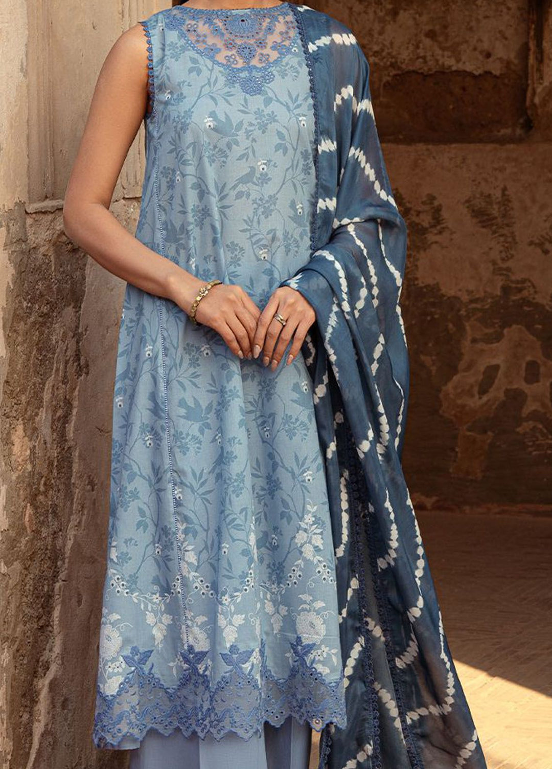 Cross Stitch Embroidered Lawn Suits Unstitched 3 Piece CS24PL D-18 Blue Sand - Summer Collection