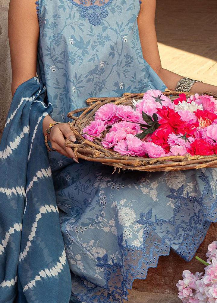 Cross Stitch Embroidered Lawn Suits Unstitched 3 Piece CS24PL D-18 Blue Sand - Summer Collection