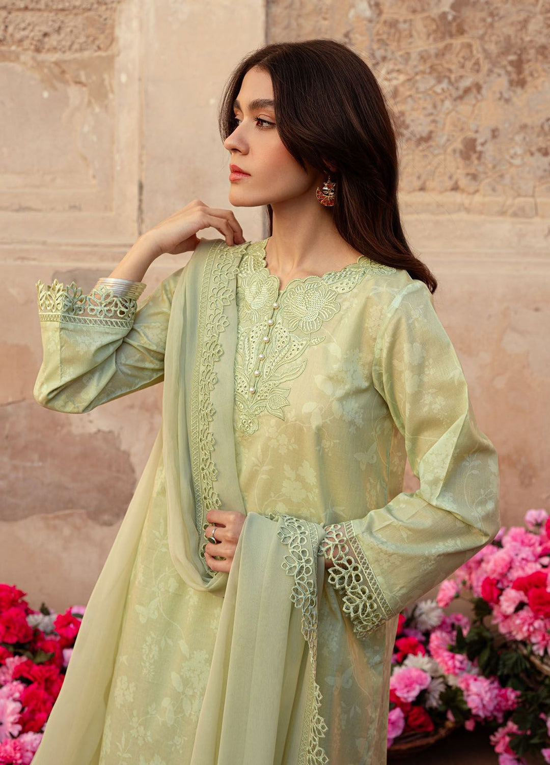 Cross Stitch Embroidered Lawn Suits Unstitched 3 Piece CS24PL D-24 Misted Green - Summer Collection