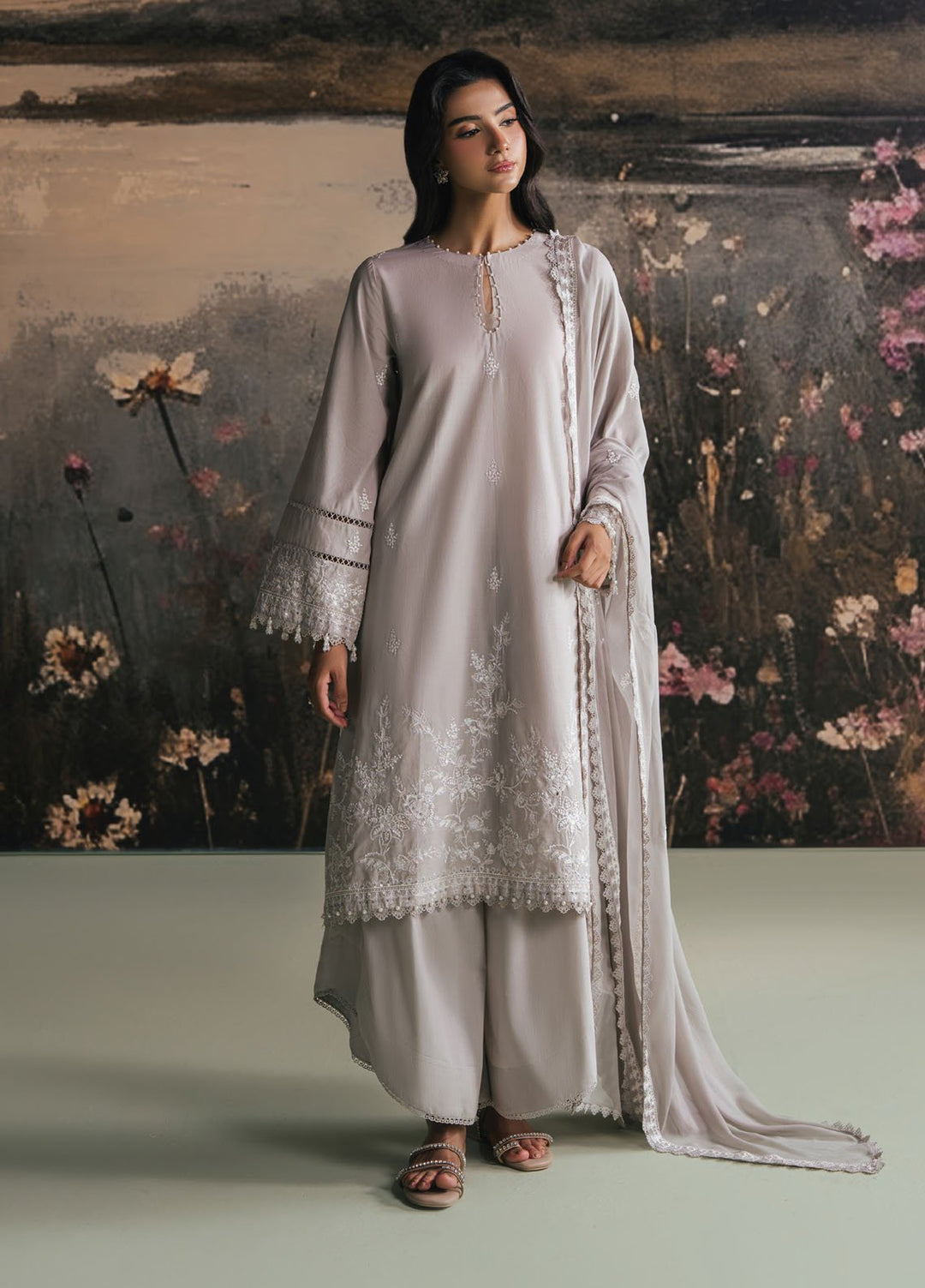 Cross Stitch Embroidered Lawn Suits Unstitched 3 Piece CS25UE D-01 Ash Rose - Summer Collection