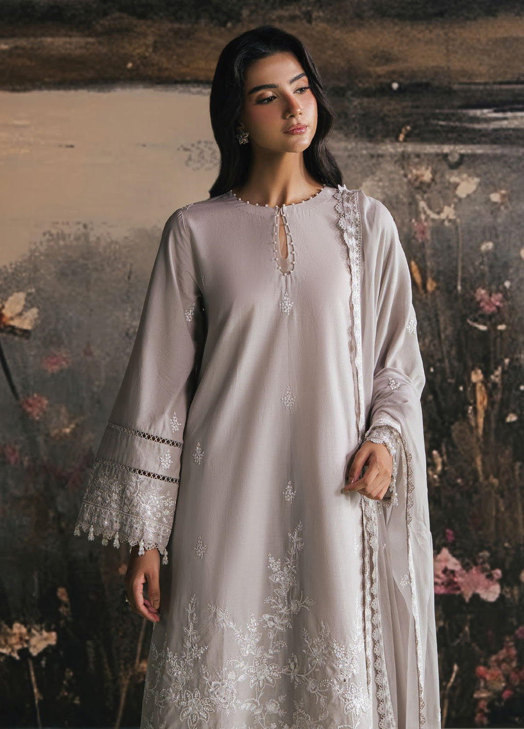 Cross Stitch Embroidered Lawn Suits Unstitched 3 Piece CS25UE D-01 Ash Rose - Summer Collection