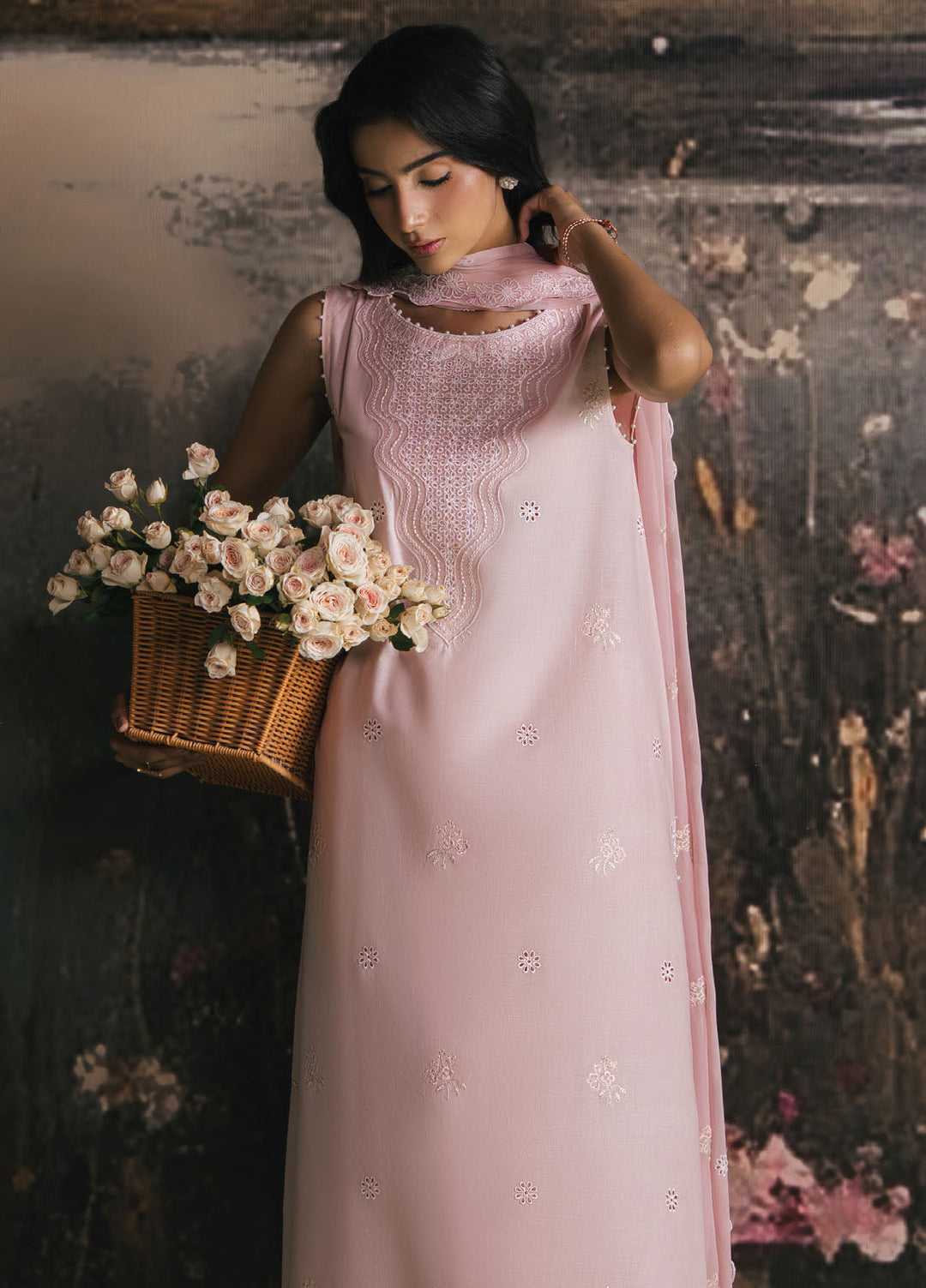 Cross Stitch Embroidered Lawn Suits Unstitched 3 Piece CS25UE D-07 Pink Blossom - Summer Collection