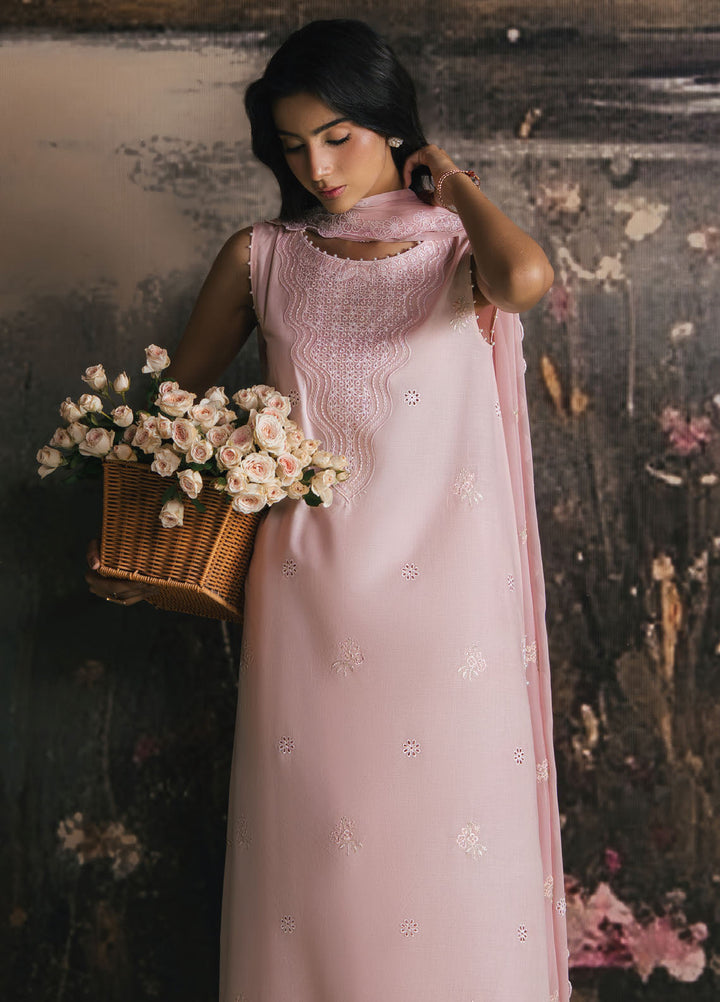 Cross Stitch Embroidered Lawn Suits Unstitched 3 Piece CS25UE D-07 Pink Blossom - Summer Collection