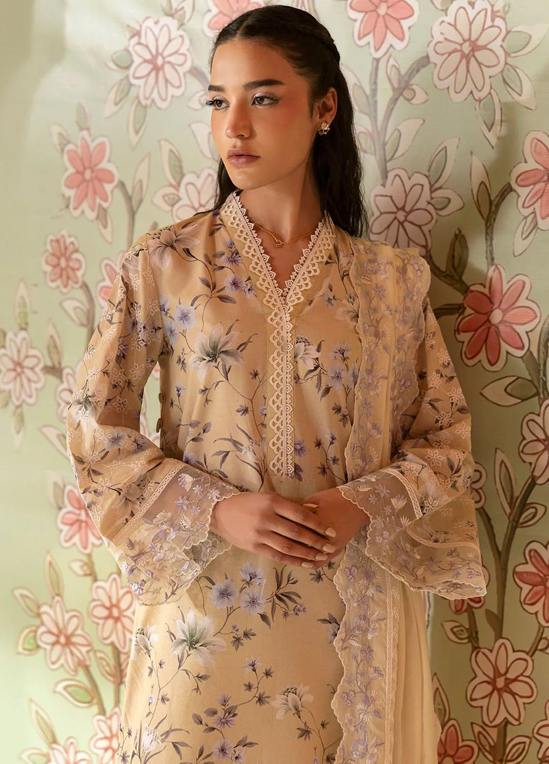 Cross Stitch Embroidered Lawn Suits Unstitched 3 Piece Olive Muse - Summer Collection