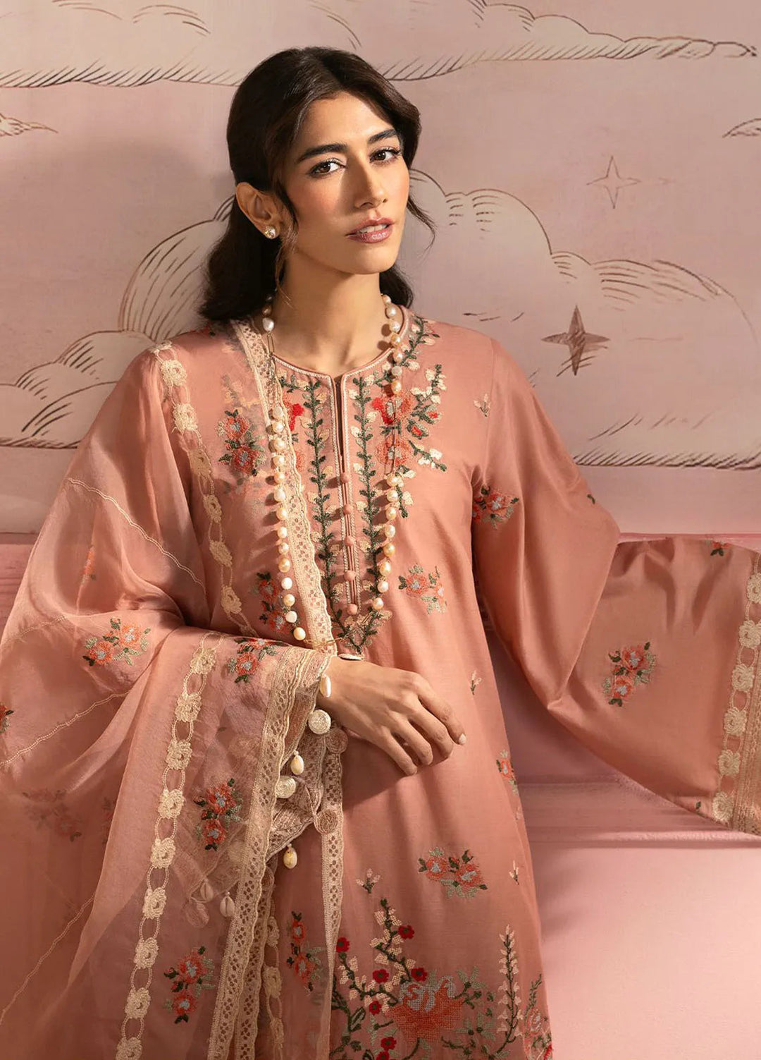 Cross Stitch Embroidered Lawn Suits Unstitched 3 Piece Rose Quartz - Summer Collection