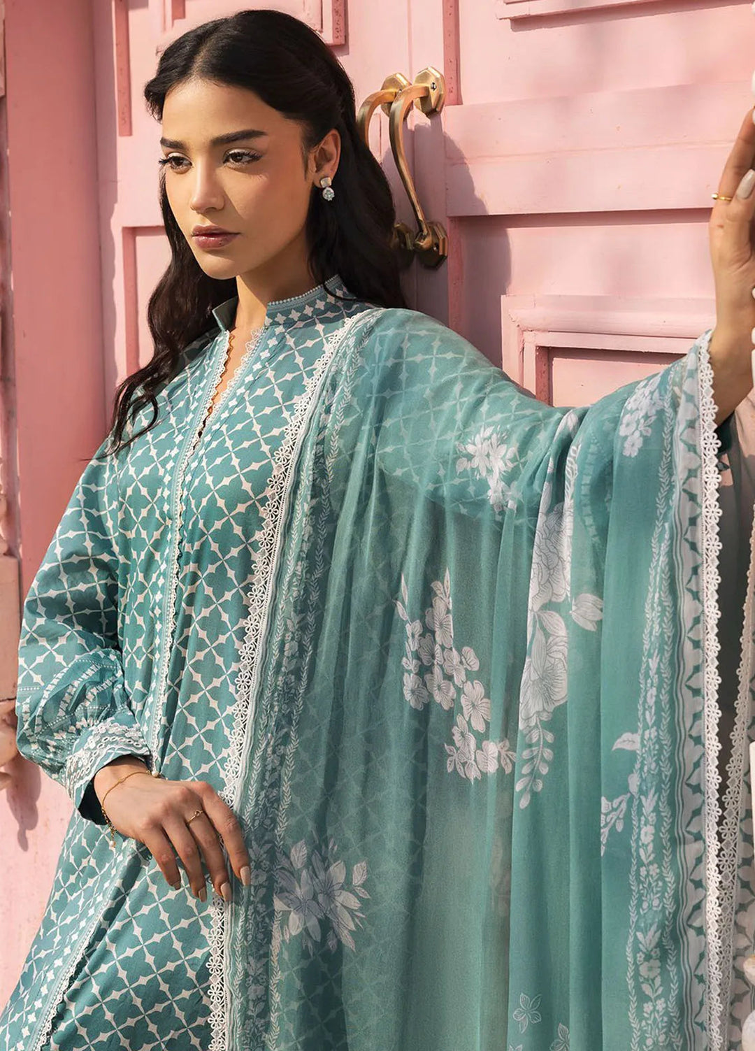 Cross Stitch Embroidered Lawn Suits Unstitched 3 Piece Teal Grace - Summer Collection