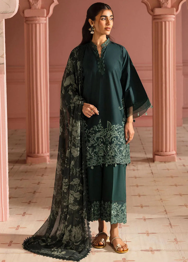 Cross Stitch Embroidered Lawn Suits Unstitched 3 Piece Virdian Green - Summer Collection