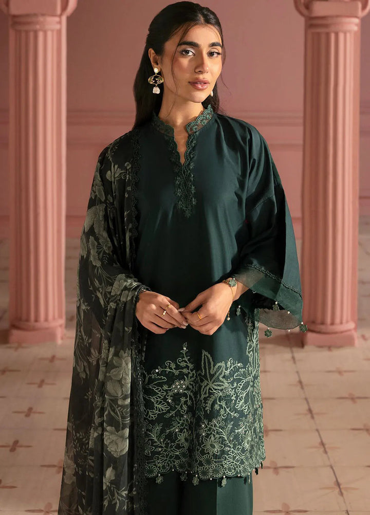 Cross Stitch Embroidered Lawn Suits Unstitched 3 Piece Virdian Green - Summer Collection