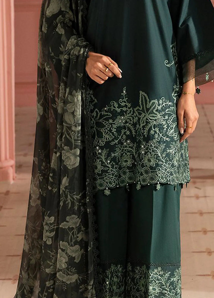Cross Stitch Embroidered Lawn Suits Unstitched 3 Piece Virdian Green - Summer Collection