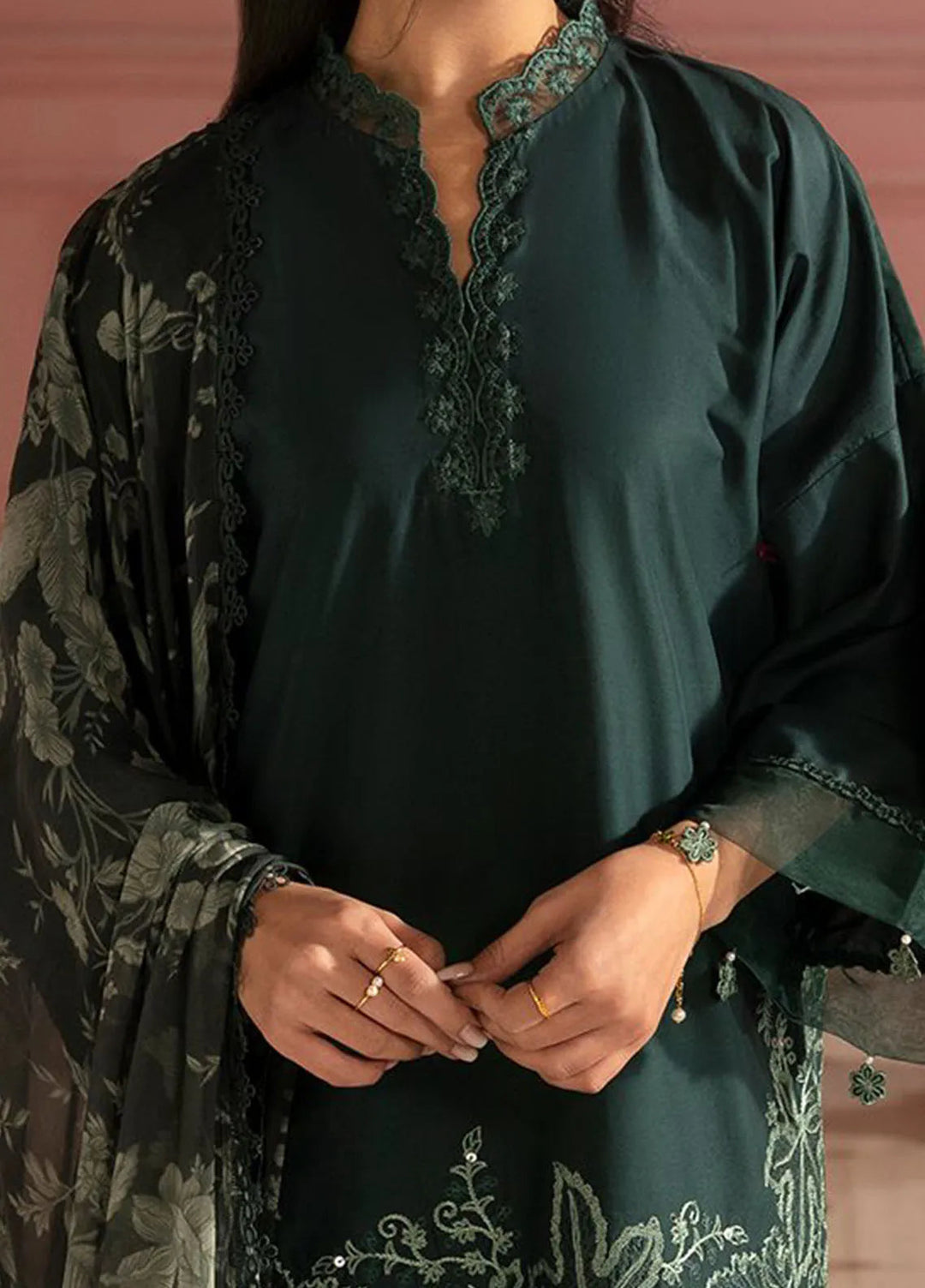 Cross Stitch Embroidered Lawn Suits Unstitched 3 Piece Virdian Green - Summer Collection