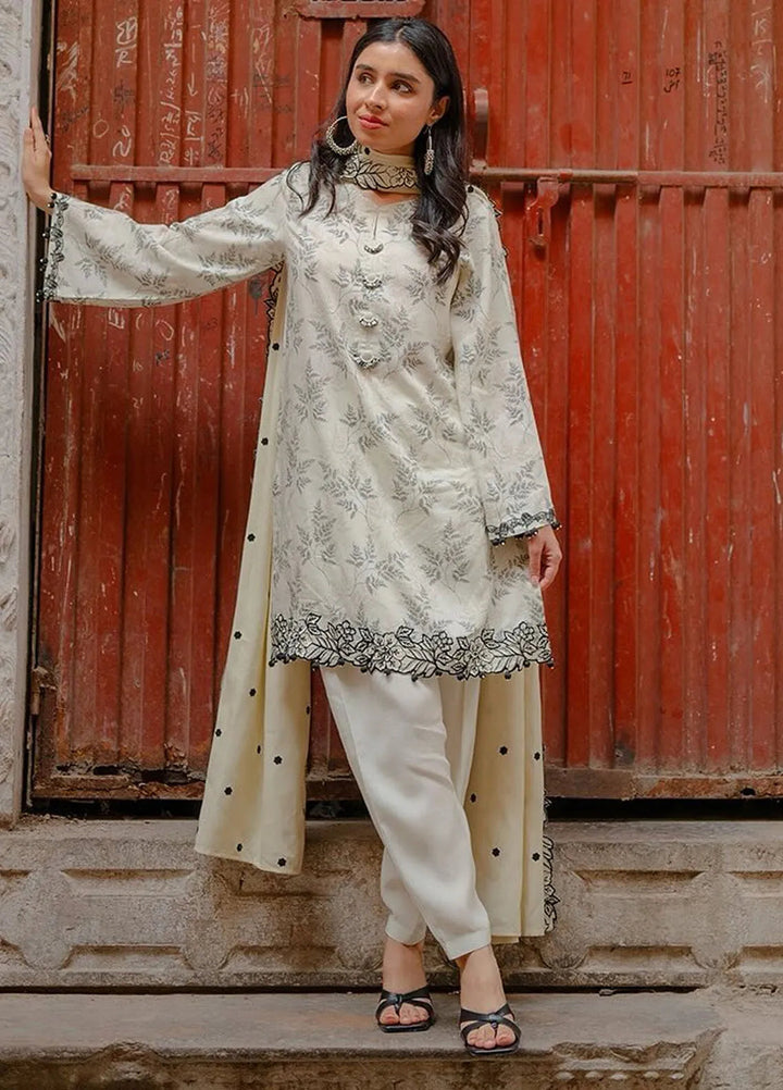 Cross Stitch Embroidered Linen Suits Unstitched 3 Piece CS24W Dove Gray - Winter Collection