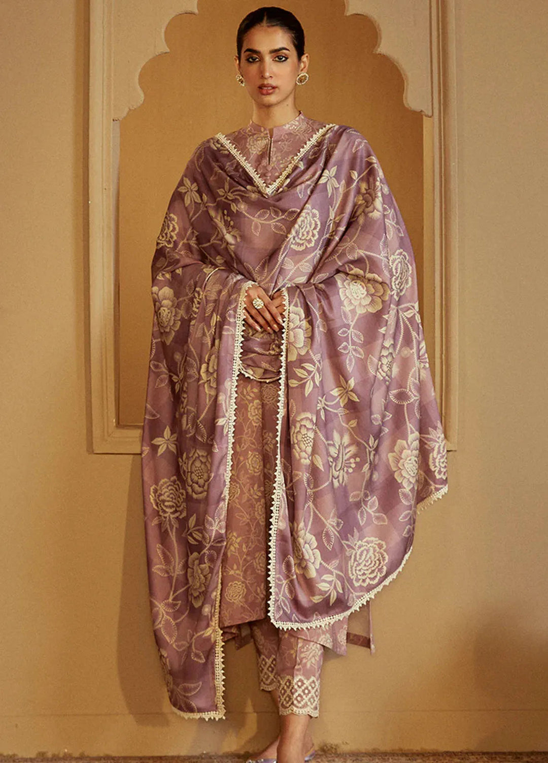 Cross Stitch Embroidered Linen Suits Unstitched 3 Piece CS24W Dusky Purple - Winter Collection